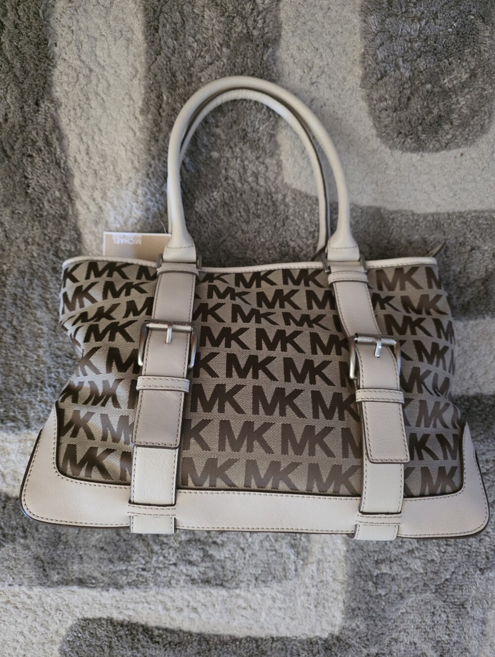 Michael Kors Brown MK Logo Tote with Cream Trim - NWT